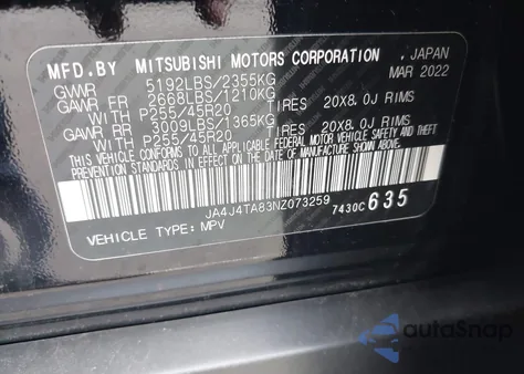 2022 Mitsubishi Outlander Es 2.5 S-Awc из США, поврежденный, VIN JA4J4TA83NZ073259